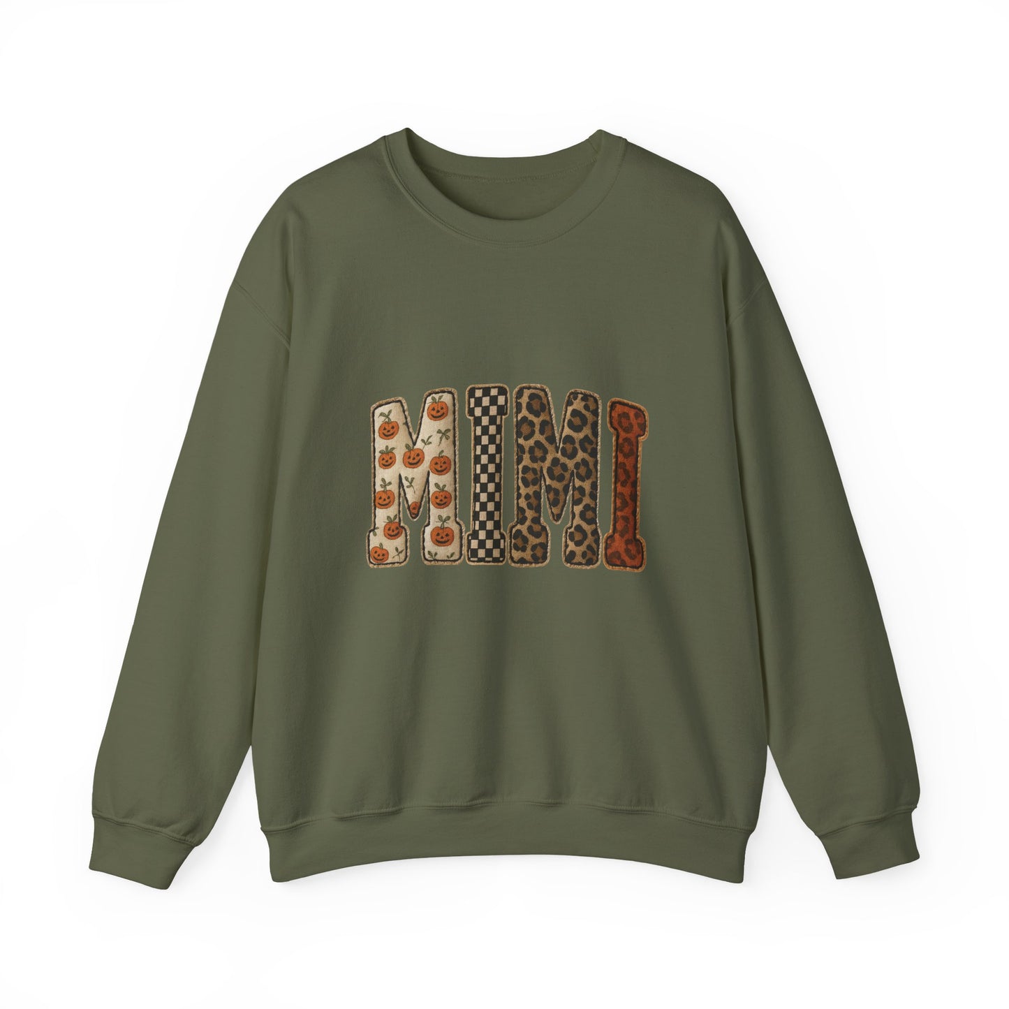 MIMI Fall Pattern Crewneck Sweatshirt — Pumpkin & Leopard Print Cozy Sweatshirt