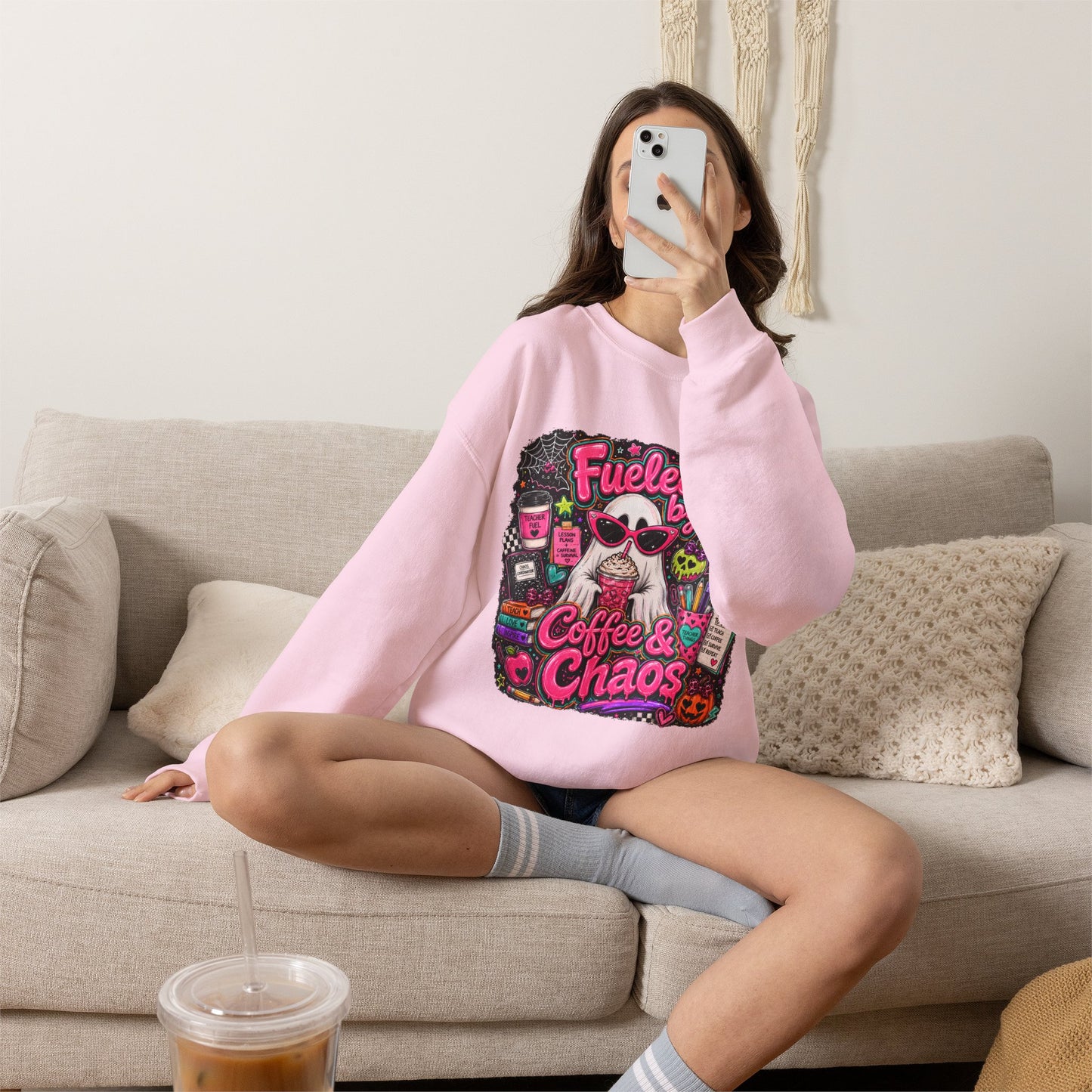Coffee & Chaos Sweatshirt — 'Fueled by Coffee & Chaos' Graphic Crewneck