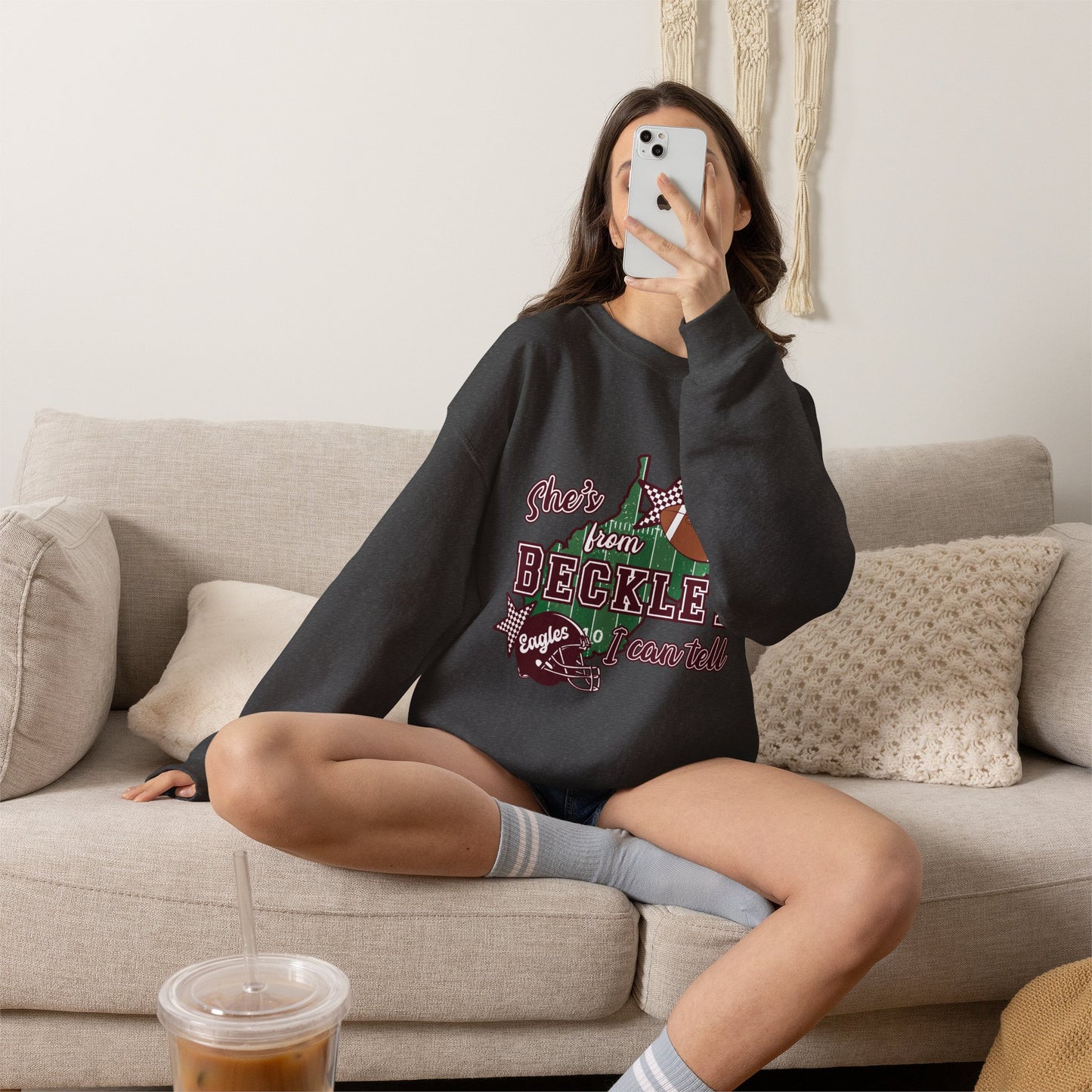 Beckley Football Crewneck Sweatshirt - "She's From Beckley" Vintage Town Pride