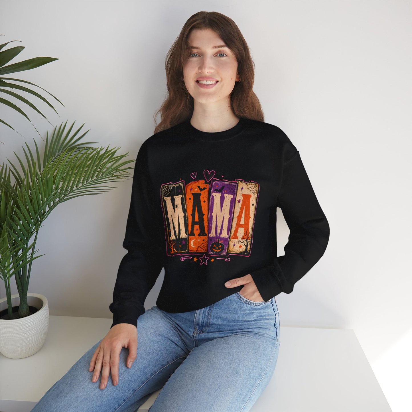 Mama Halloween Crewneck Sweatshirt — Vintage Spooky Mama Fall Pullover
