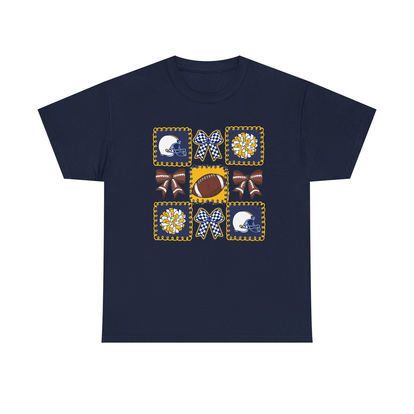 WV Football Spirit Tee — Cheer Bow & Pom Grid Design