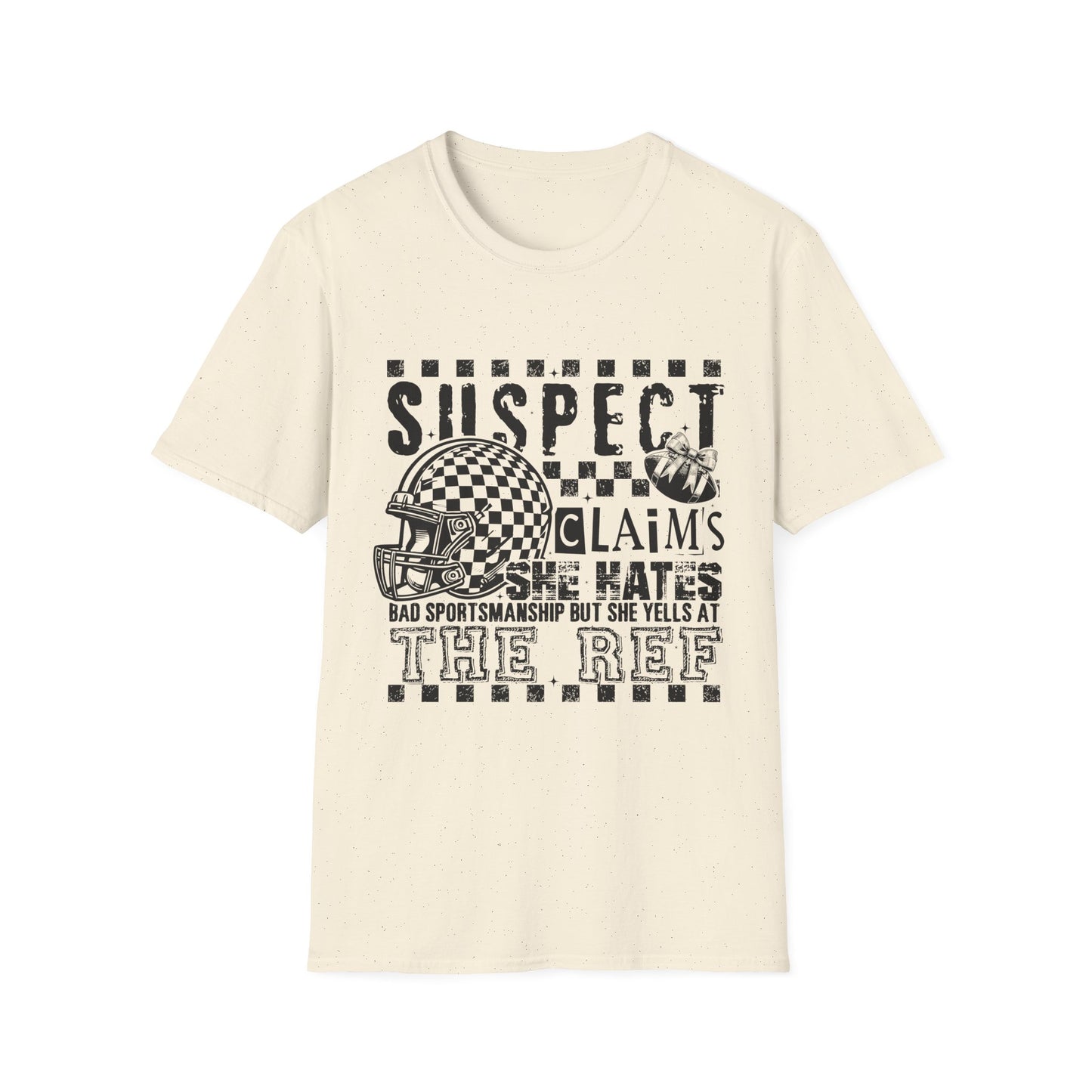 Suspect Claims Graphic T-Shirt — Vintage Football Helmet Checkerboard Design