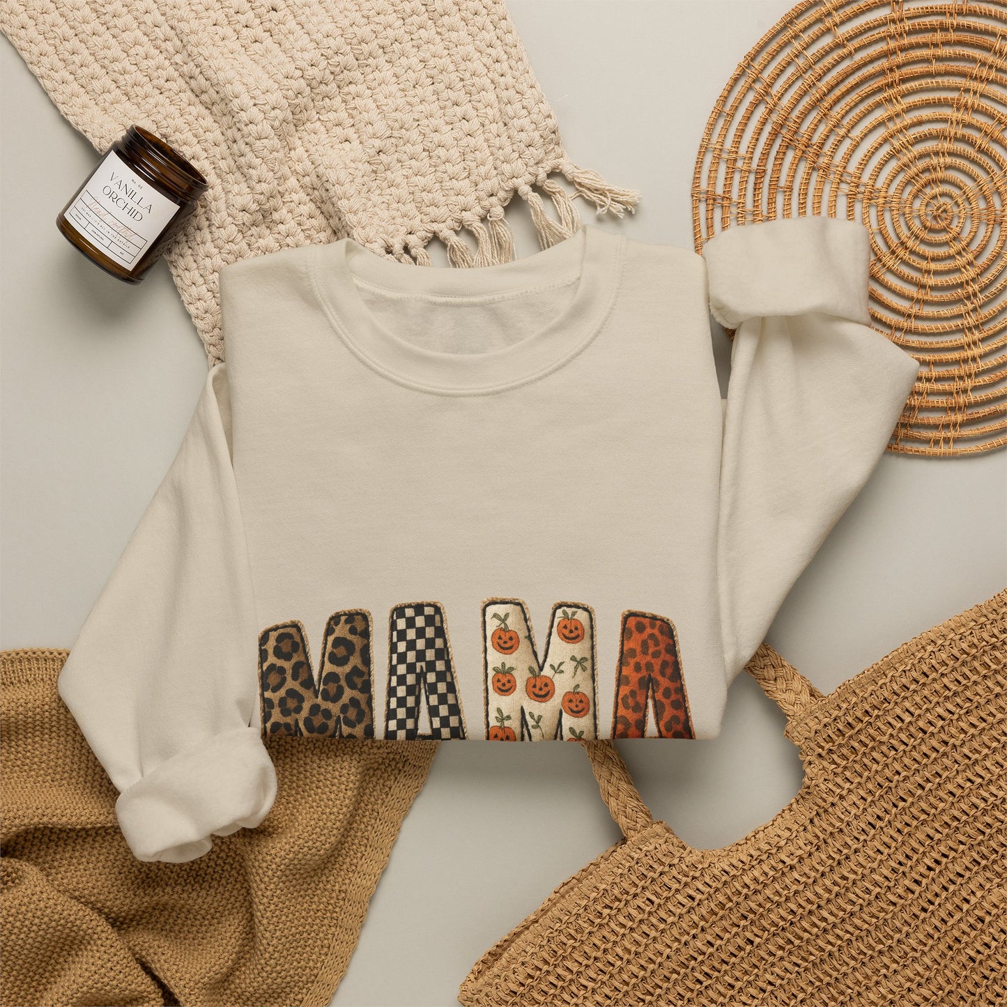 Mama Leopard & Pumpkin Crewneck Sweatshirt - Fall Mama Graphic Pullover