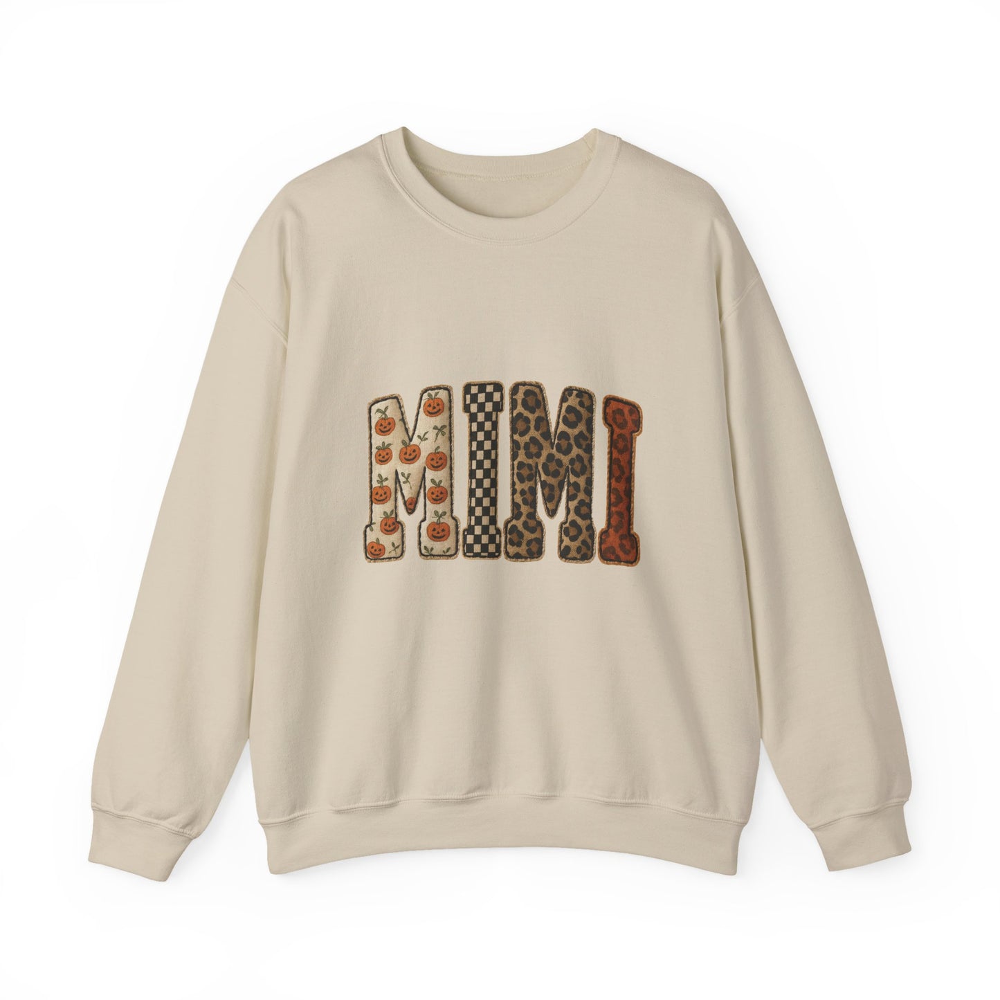 MIMI Fall Pattern Crewneck Sweatshirt — Pumpkin & Leopard Print Cozy Sweatshirt