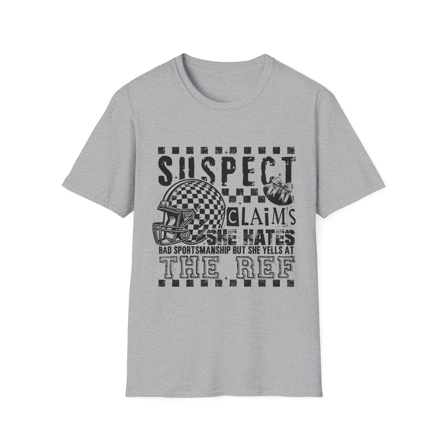 Suspect Claims Graphic T-Shirt — Vintage Football Helmet Checkerboard Design