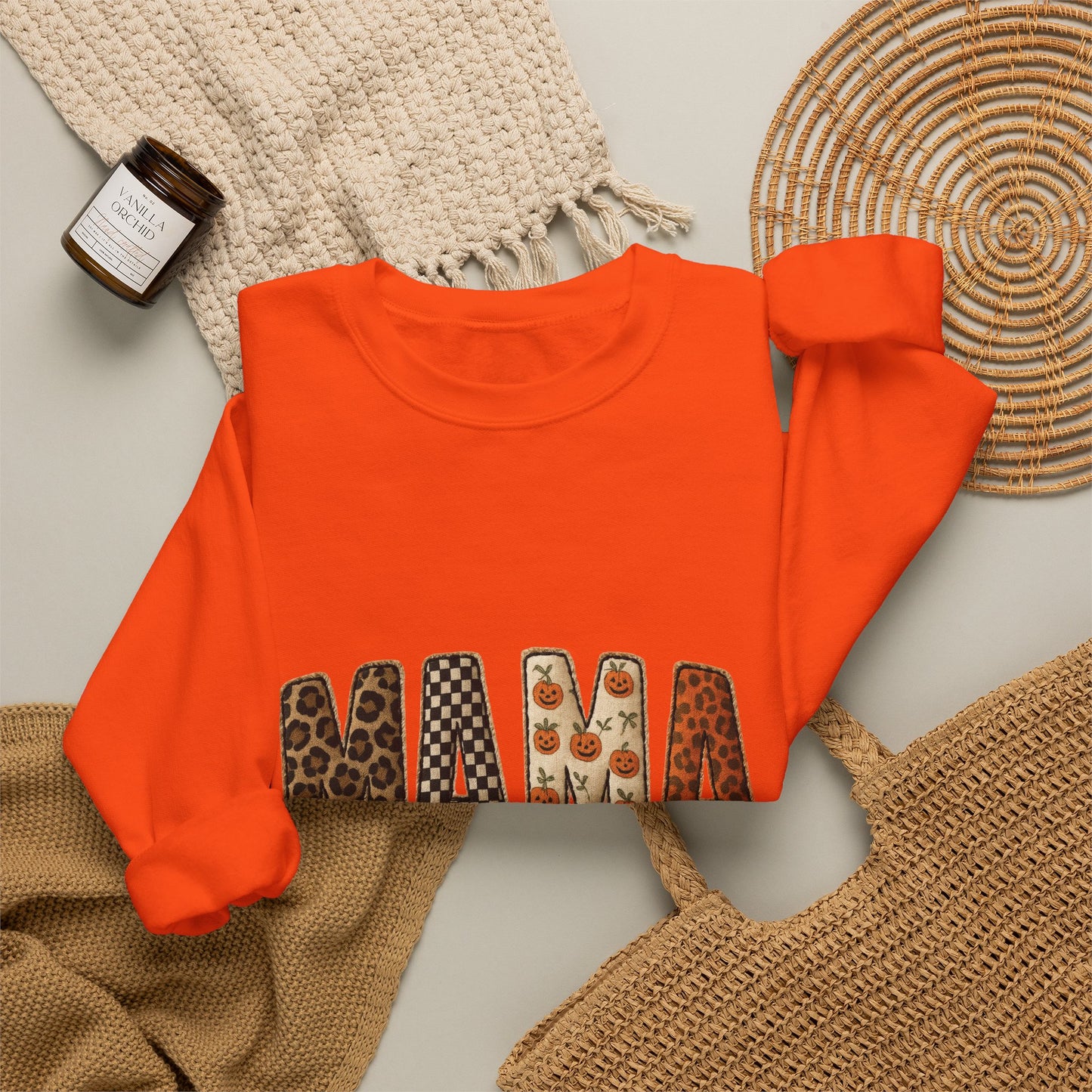 Mama Leopard & Pumpkin Crewneck Sweatshirt - Fall Mama Graphic Pullover
