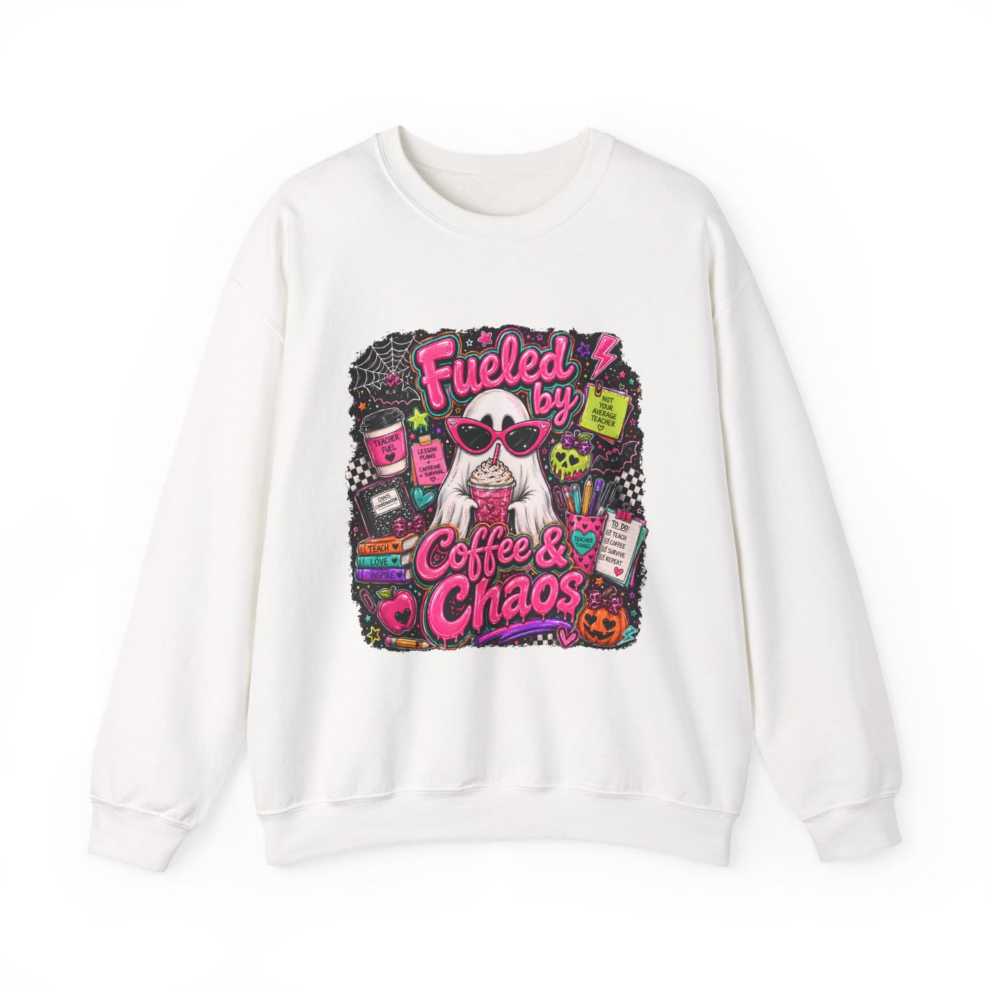 Coffee & Chaos Sweatshirt — 'Fueled by Coffee & Chaos' Graphic Crewneck