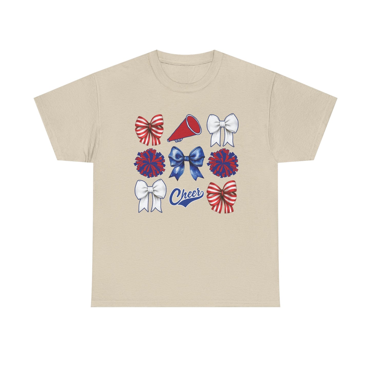 Cheerleading Bows & Pom-Poms T-Shirt — Red, White & Blue Cheer Tee