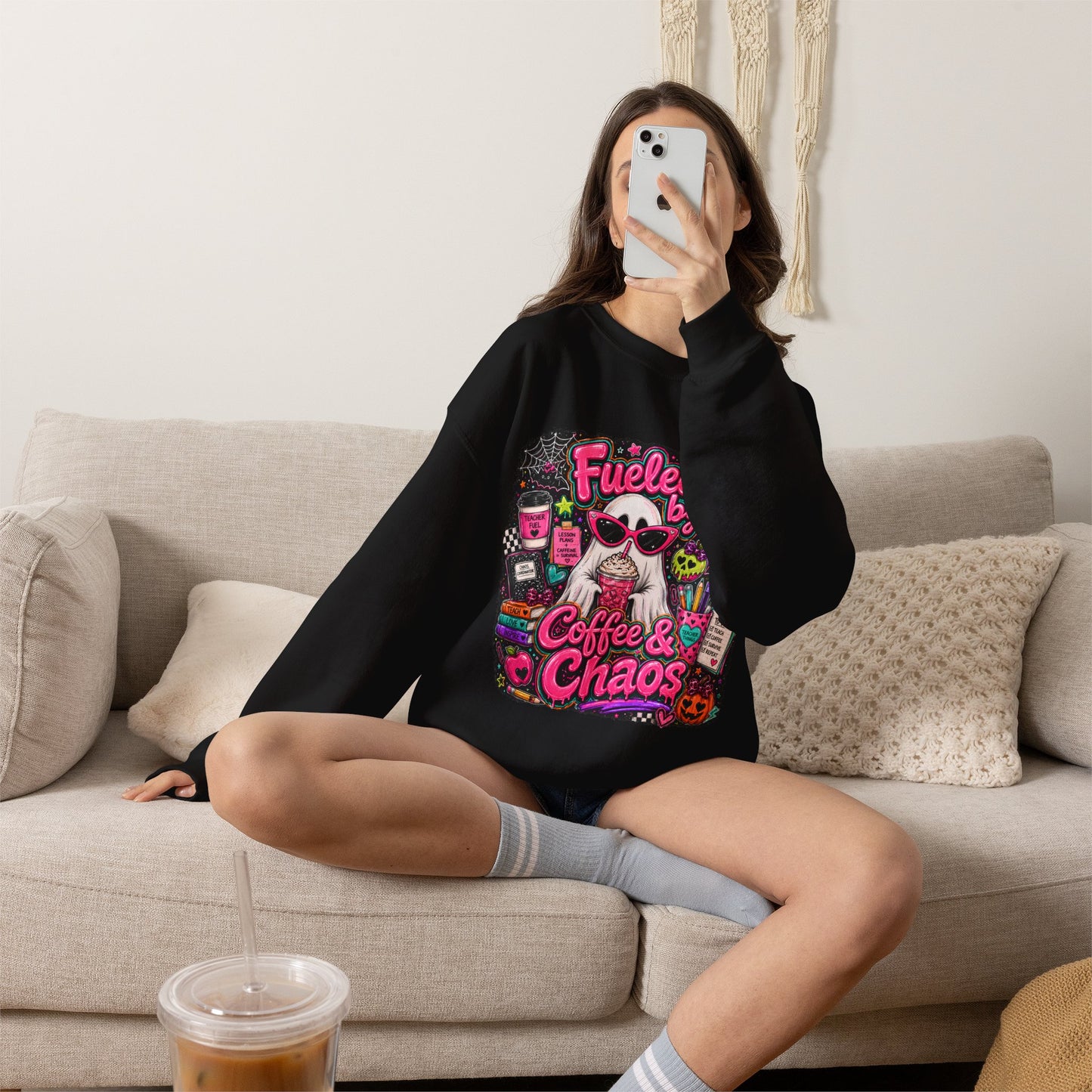 Coffee & Chaos Sweatshirt — 'Fueled by Coffee & Chaos' Graphic Crewneck