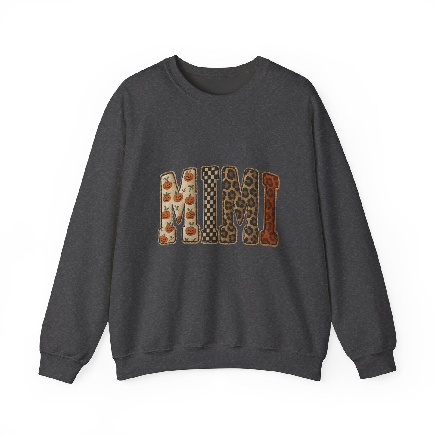 MIMI Fall Pattern Crewneck Sweatshirt — Pumpkin & Leopard Print Cozy Sweatshirt