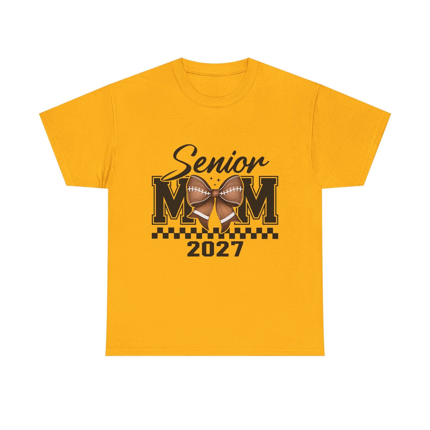 Senior Mom 2027 Football Bow T-Shirt — Proud Senior Year Mom Tee