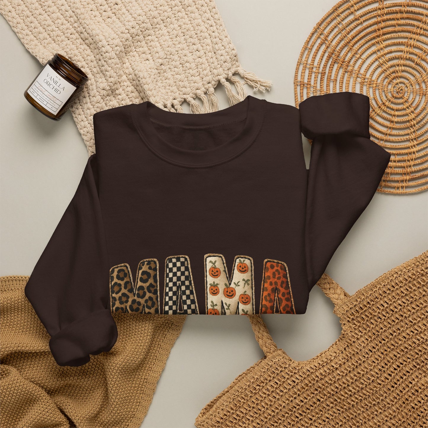 Mama Leopard & Pumpkin Crewneck Sweatshirt - Fall Mama Graphic Pullover