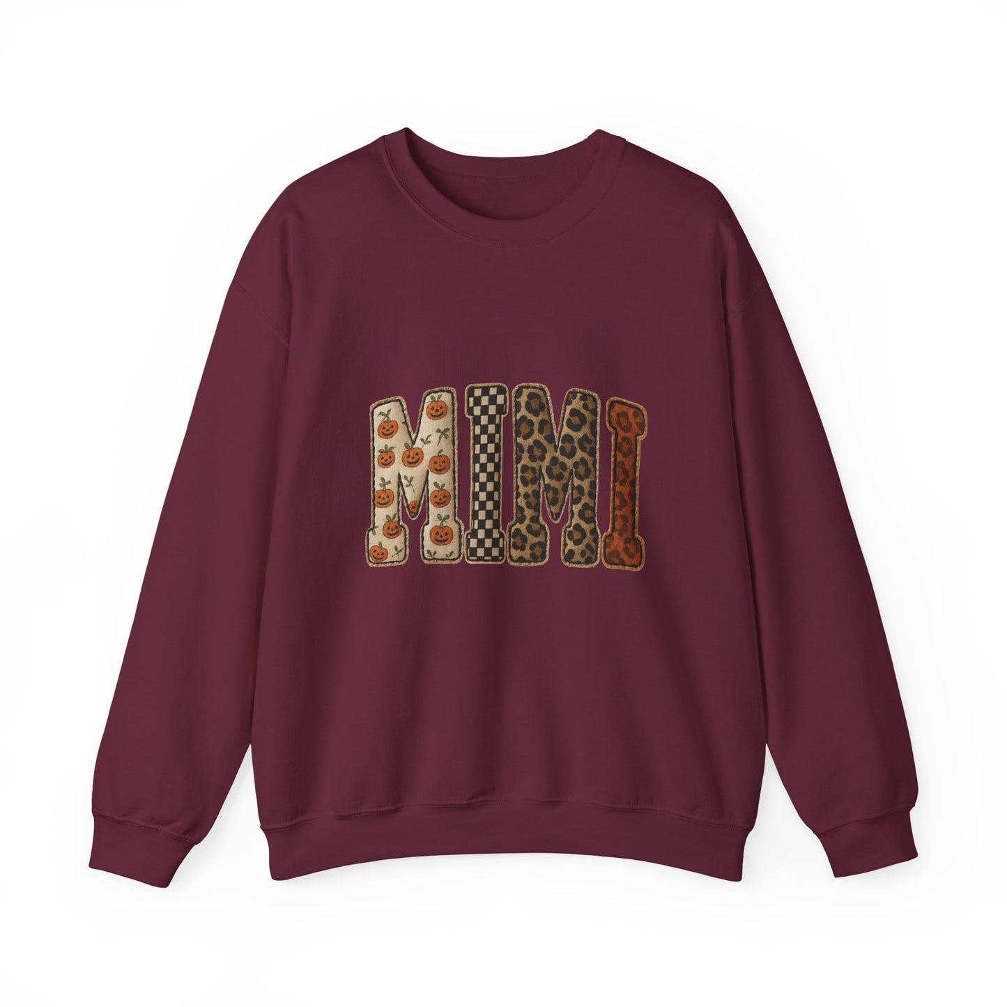 MIMI Fall Pattern Crewneck Sweatshirt — Pumpkin & Leopard Print Cozy Sweatshirt