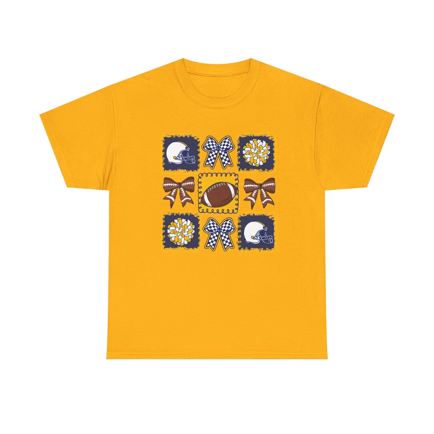 WV Football Spirit Tee — Cheer Bow & Pom Grid Design