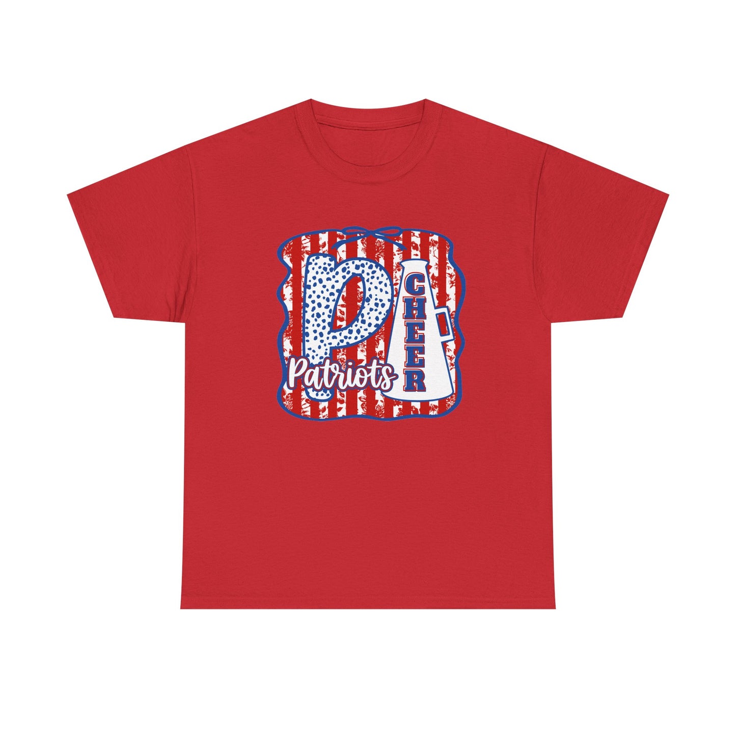 Patriots Cheer Letterman Graphic Tee - Red White Blue School Spirit Shirt