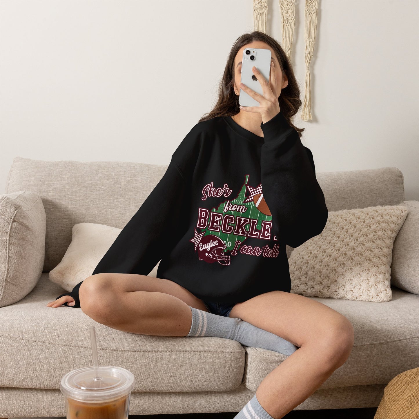 Beckley Football Crewneck Sweatshirt - "She's From Beckley" Vintage Town Pride