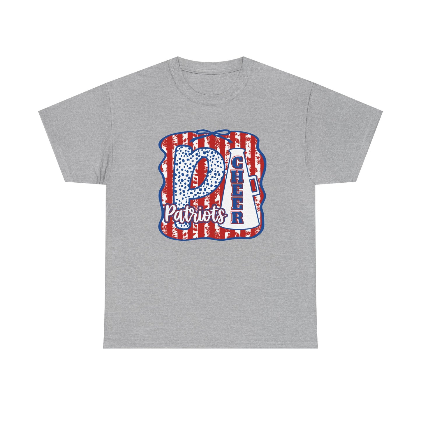 Patriots Cheer Letterman Graphic Tee - Red White Blue School Spirit Shirt