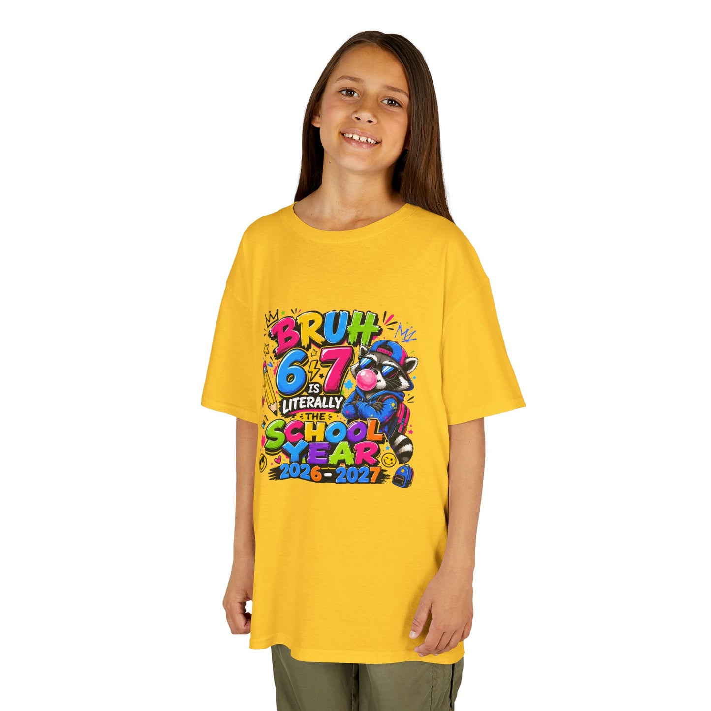 Kids 6-7 School Year T‑Shirt — "Bruh 6/7 Literally School Year 2026-2027" Colorful Back-to-School Tee