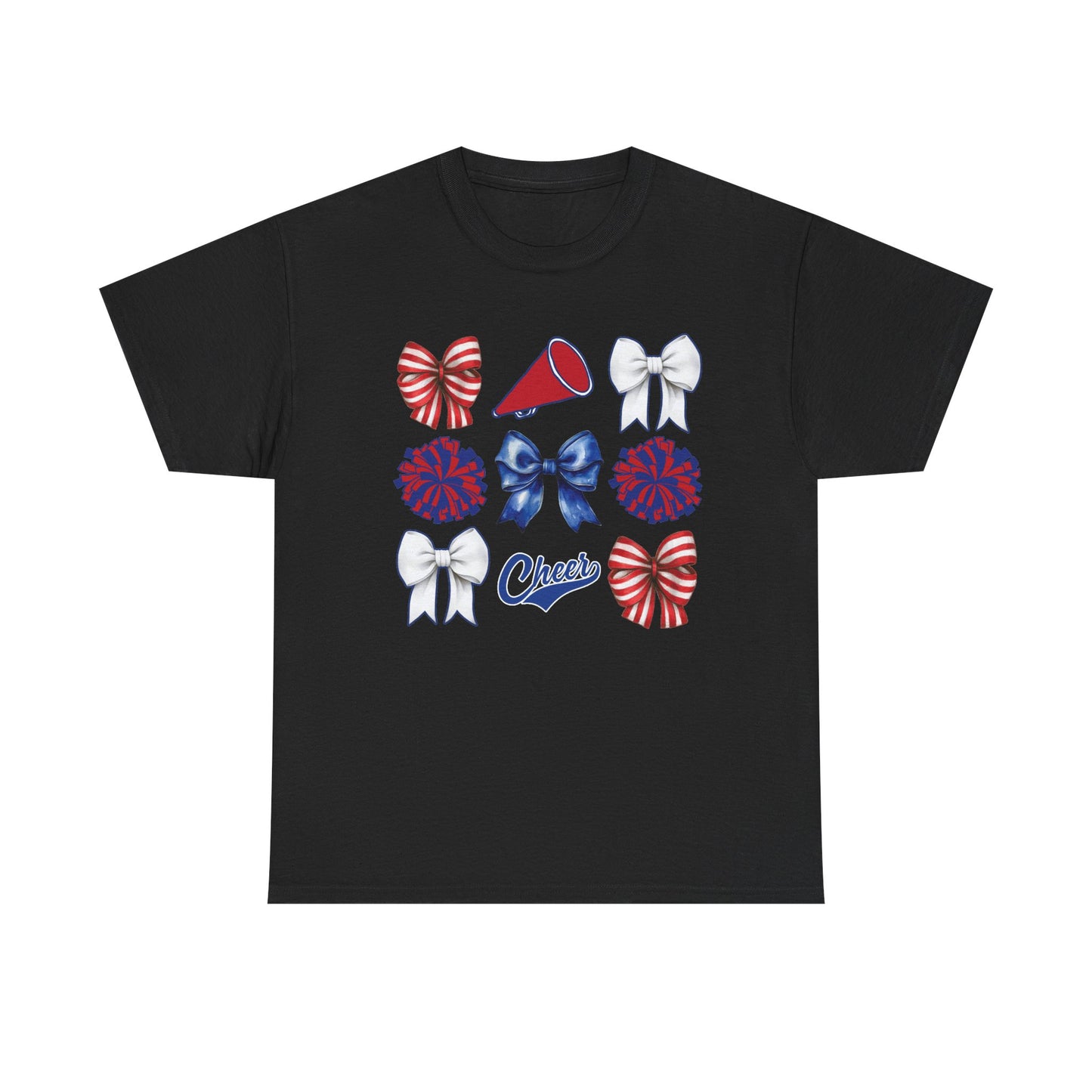 Cheerleading Bows & Pom-Poms T-Shirt — Red, White & Blue Cheer Tee