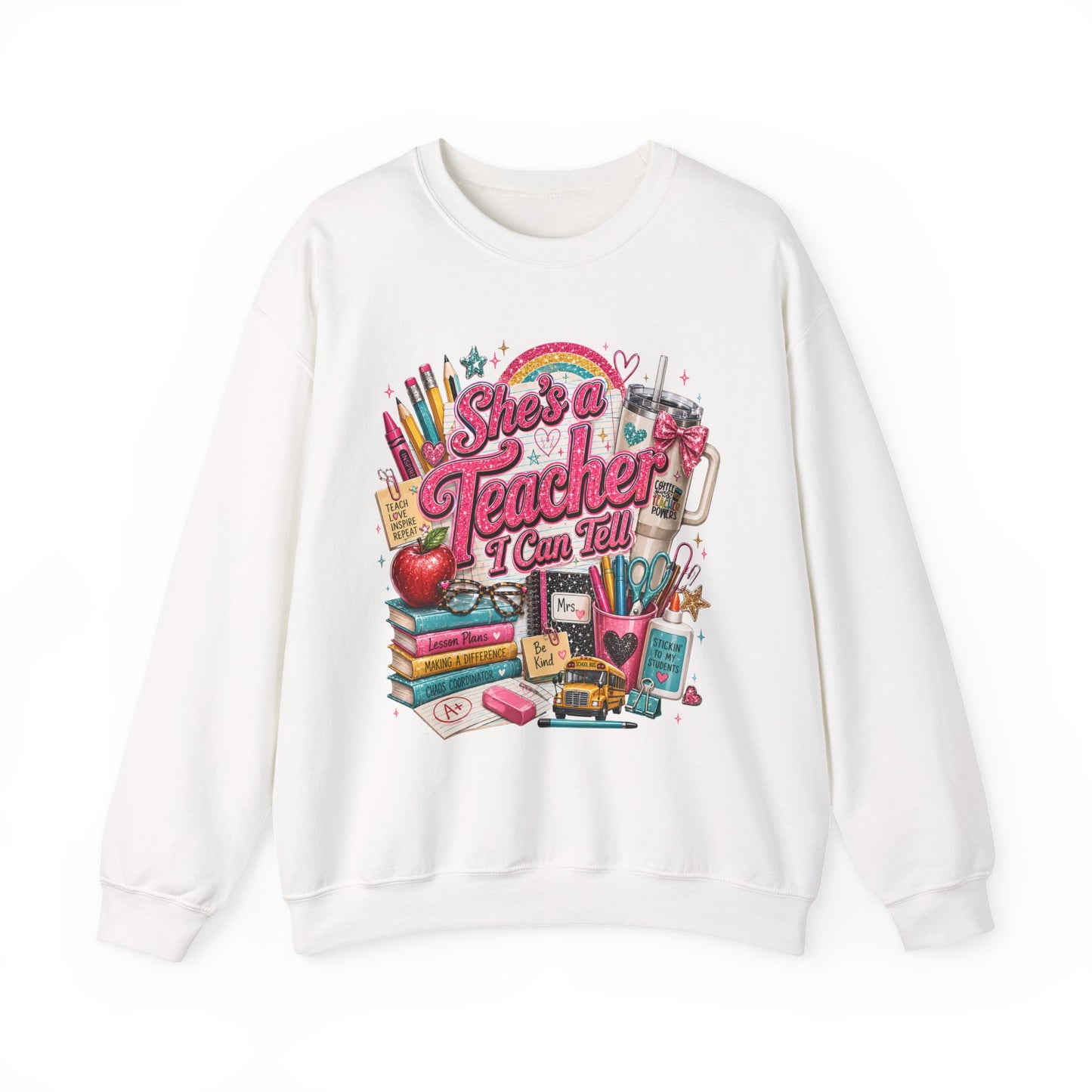 Teacher Crewneck Sweatshirt — "She’s a Teacher I Can Tell" Graphic