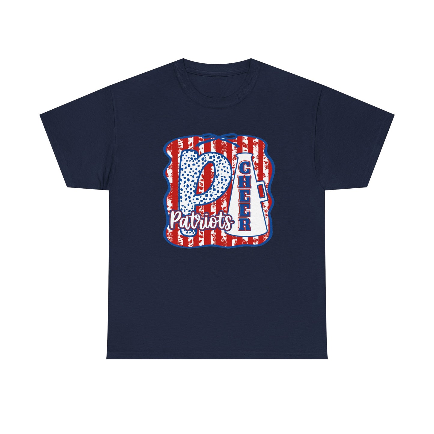 Patriots Cheer Letterman Graphic Tee - Red White Blue School Spirit Shirt