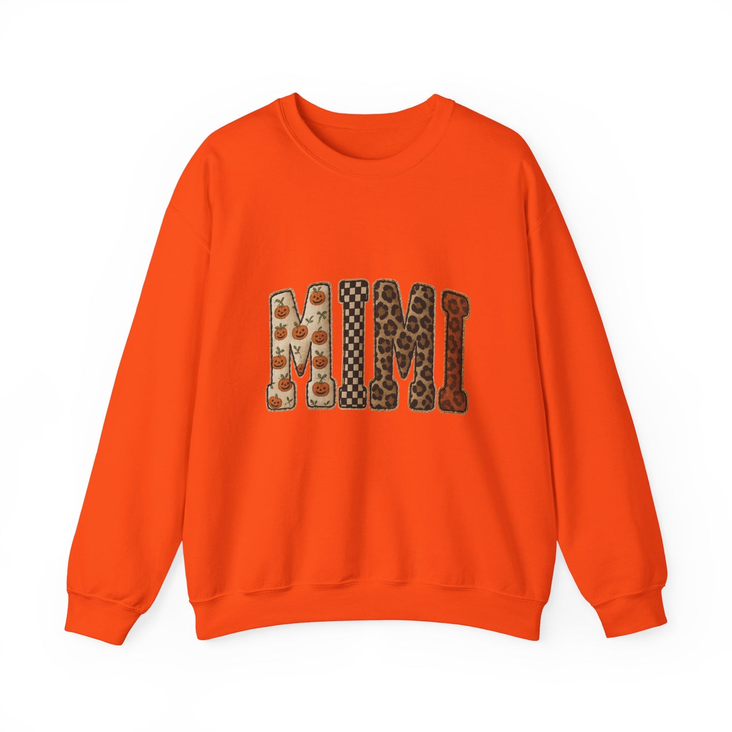 MIMI Fall Pattern Crewneck Sweatshirt — Pumpkin & Leopard Print Cozy Sweatshirt