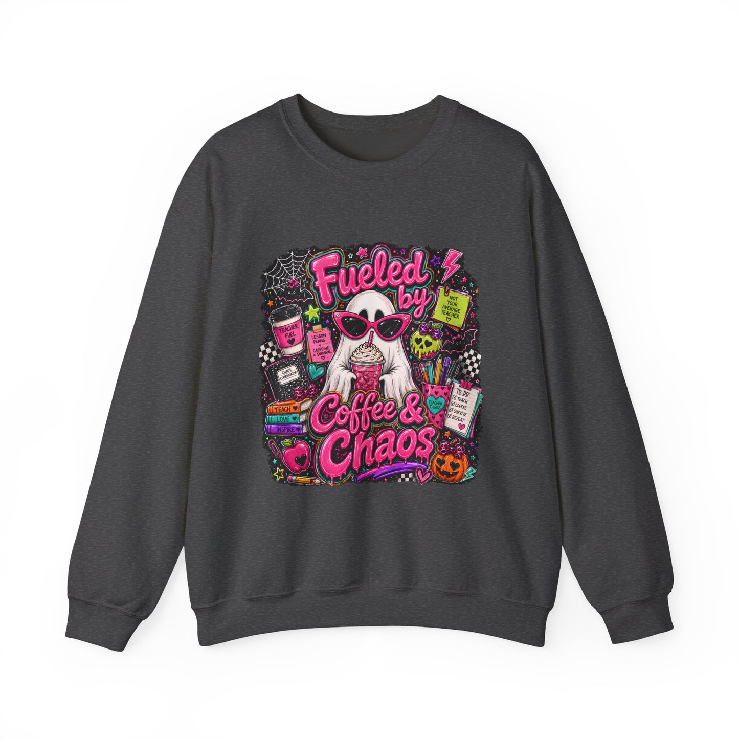 Coffee & Chaos Sweatshirt — 'Fueled by Coffee & Chaos' Graphic Crewneck