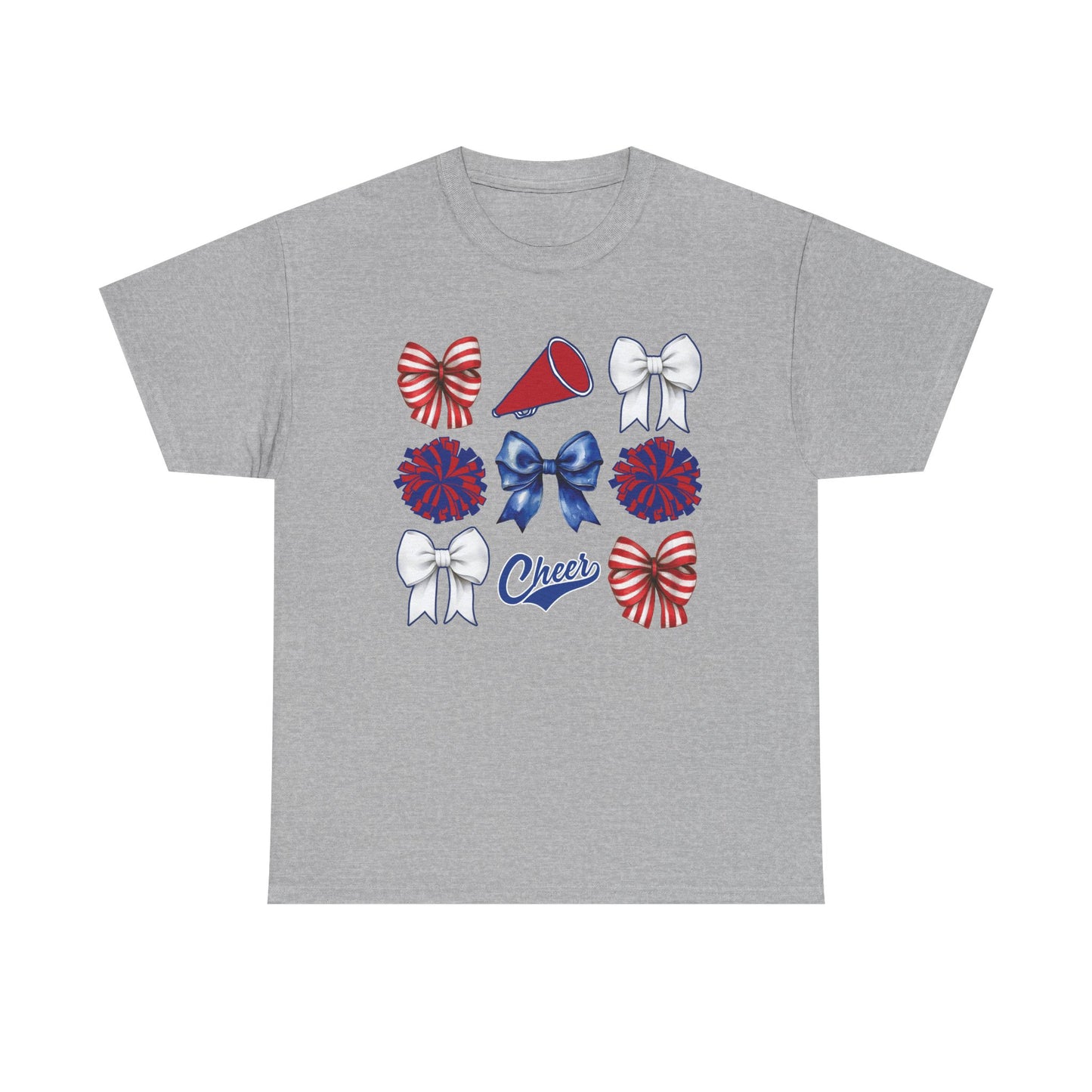 Cheerleading Bows & Pom-Poms T-Shirt — Red, White & Blue Cheer Tee