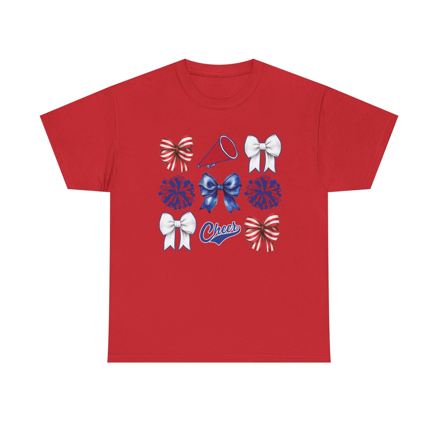 Cheerleading Bows & Pom-Poms T-Shirt — Red, White & Blue Cheer Tee