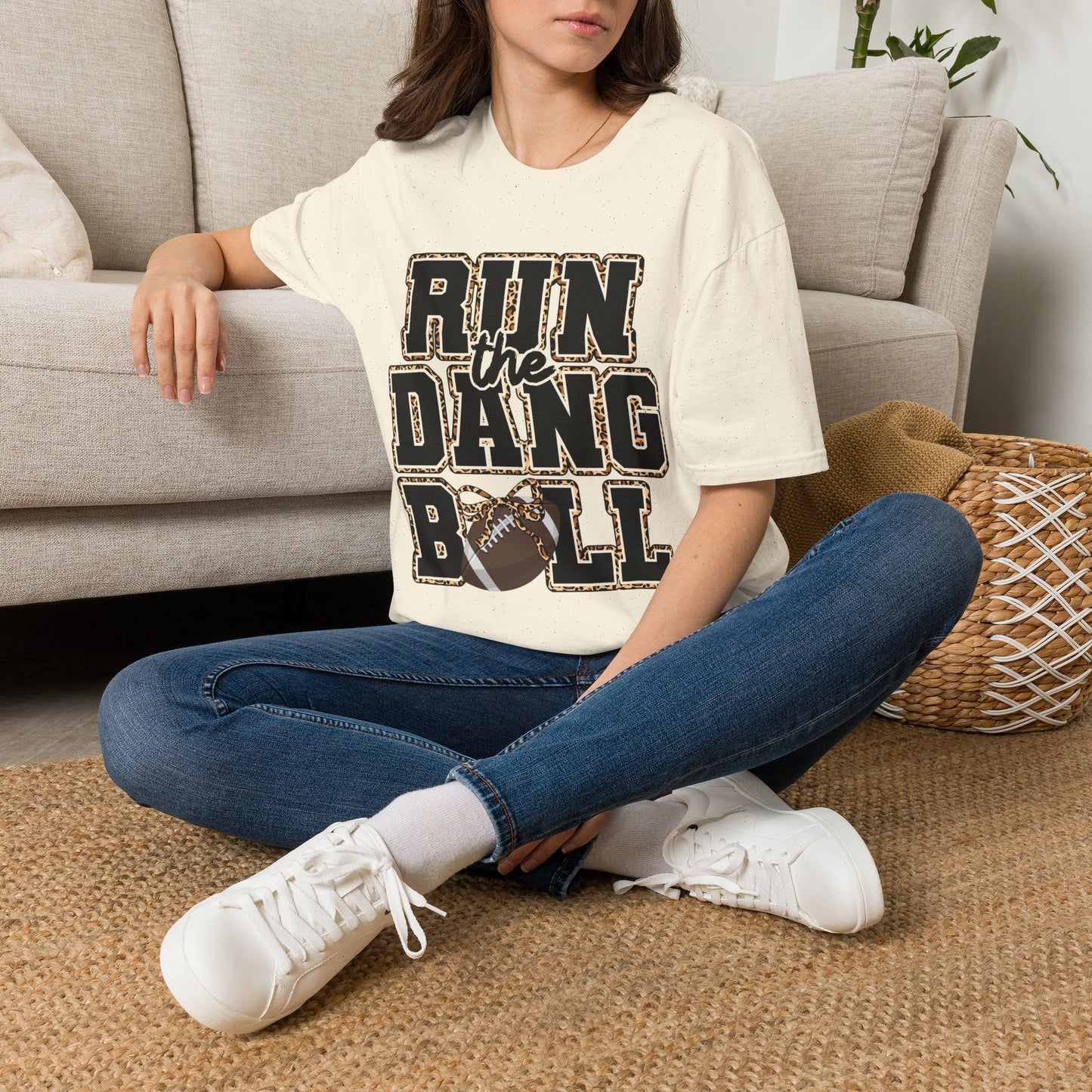 Run the Dang Ball T-Shirt — Football Mom/Coach Vintage Leopard Accent
