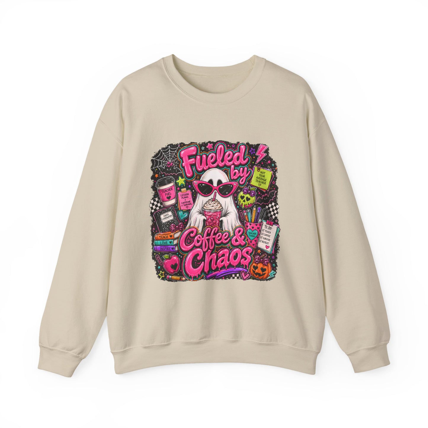 Coffee & Chaos Sweatshirt — 'Fueled by Coffee & Chaos' Graphic Crewneck