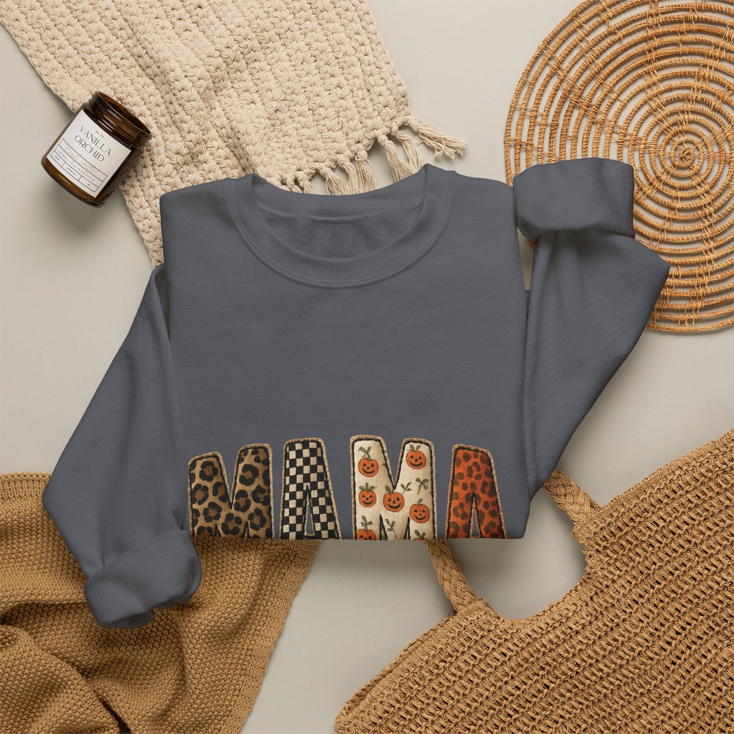 Mama Leopard & Pumpkin Crewneck Sweatshirt - Fall Mama Graphic Pullover