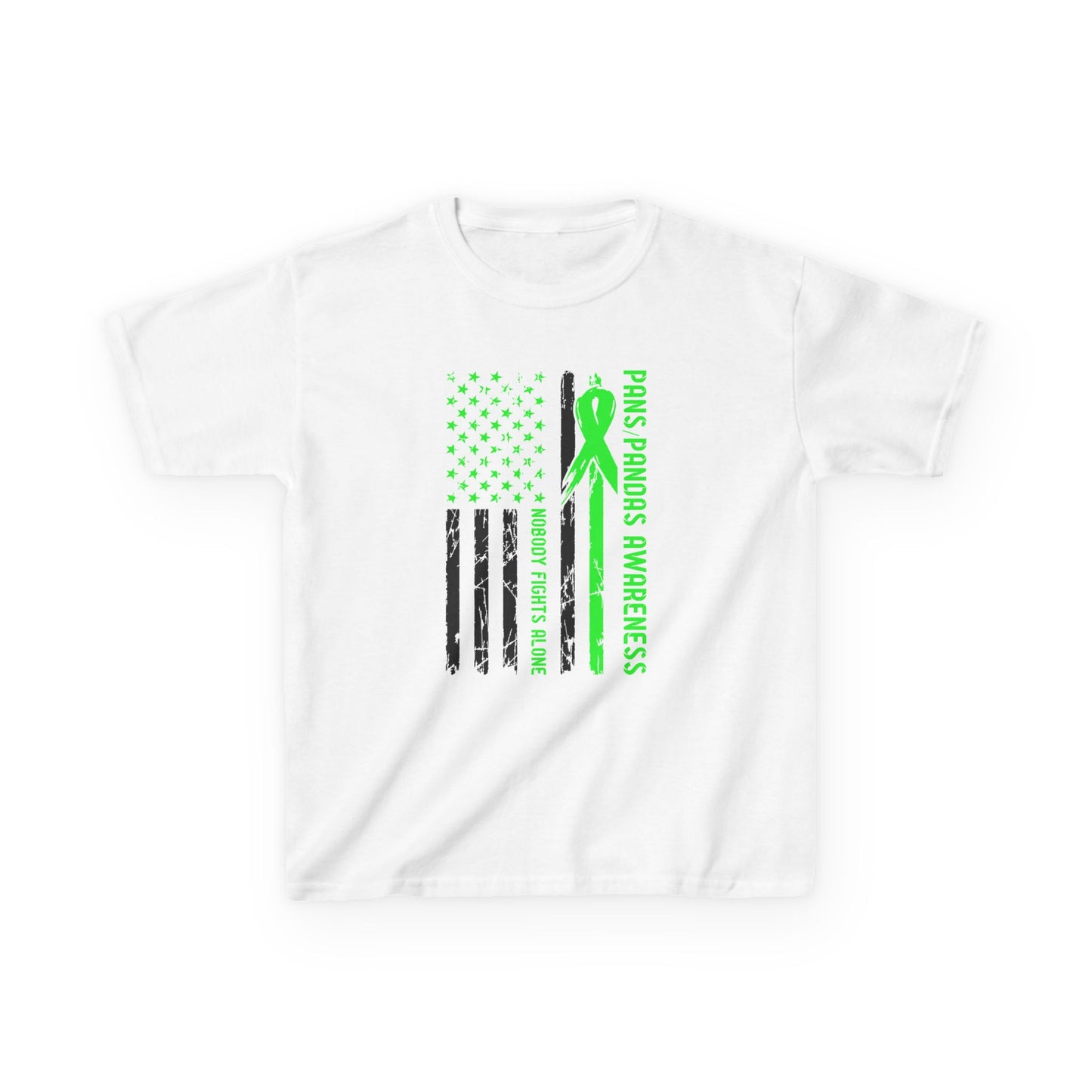 Kids PANDAS/PANS Awareness T-Shirt — Green Ribbon Flag Design
