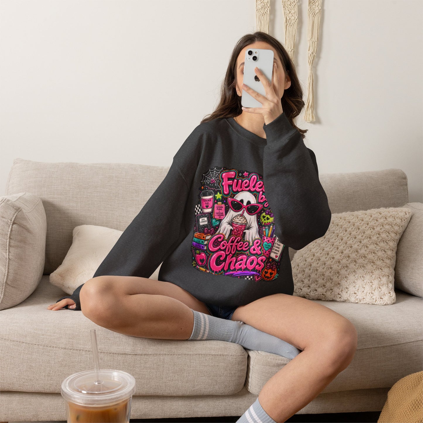 Coffee & Chaos Sweatshirt — 'Fueled by Coffee & Chaos' Graphic Crewneck