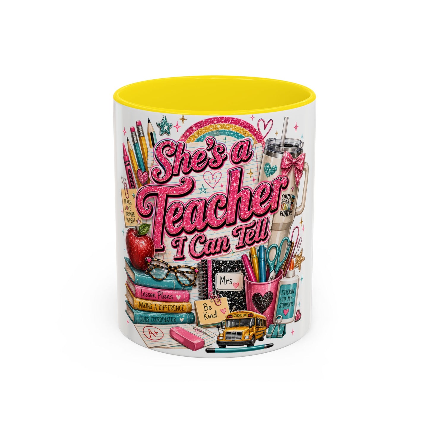 She's a Teacher I Can Tell Coffee Mug – Gift for Female Teachers, Cute School Supplies Design (11/15 oz)