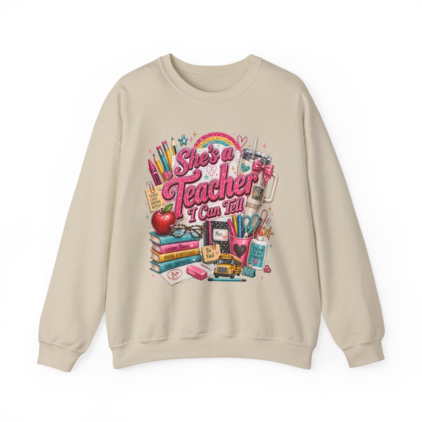 Teacher Crewneck Sweatshirt — "She’s a Teacher I Can Tell" Graphic