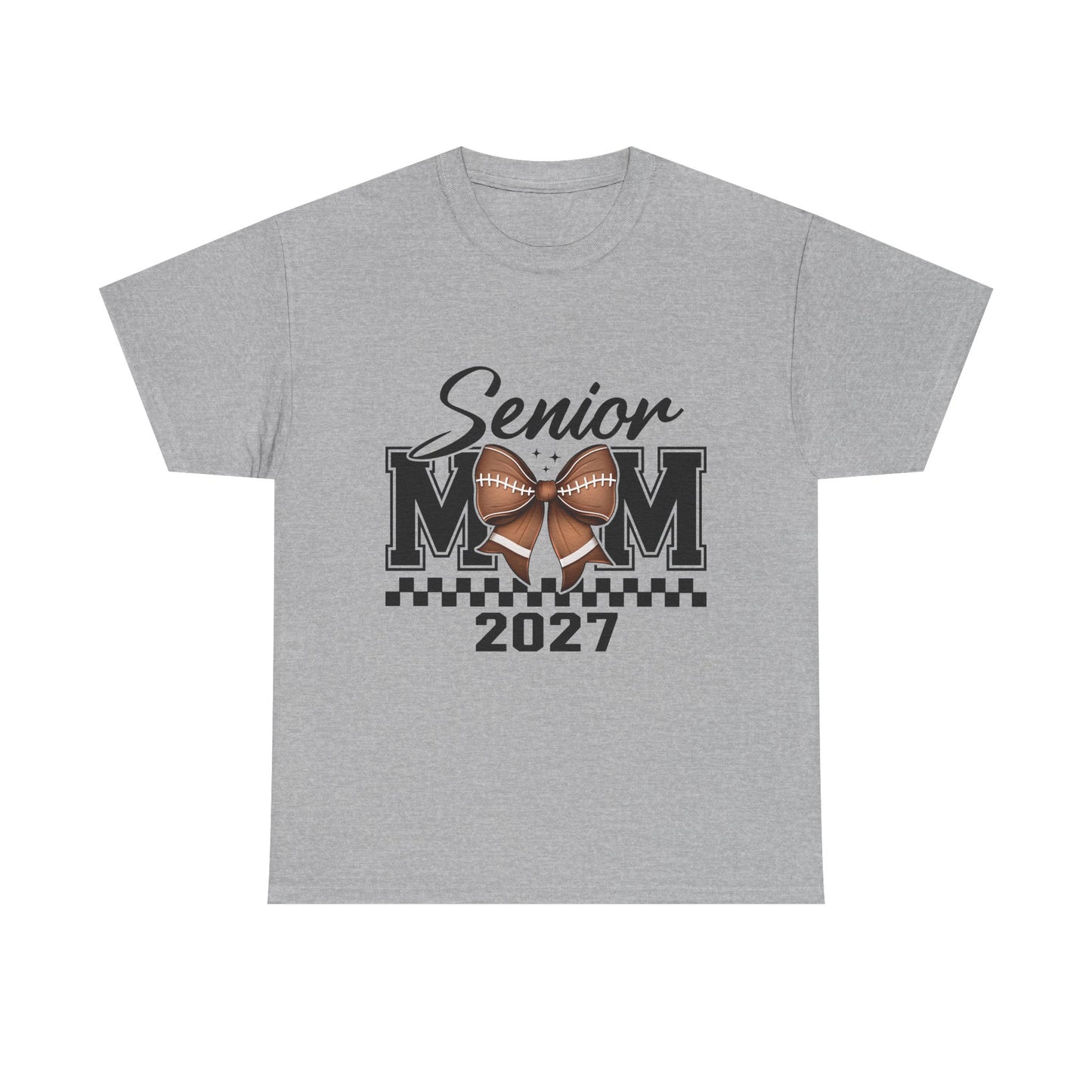 Senior Mom 2027 Football Bow T-Shirt — Proud Senior Year Mom Tee