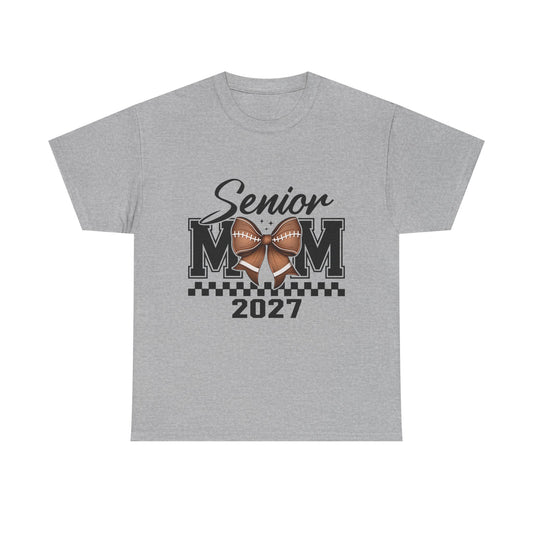 Senior Mom 2027 Football Bow T-Shirt — Proud Senior Year Mom Tee