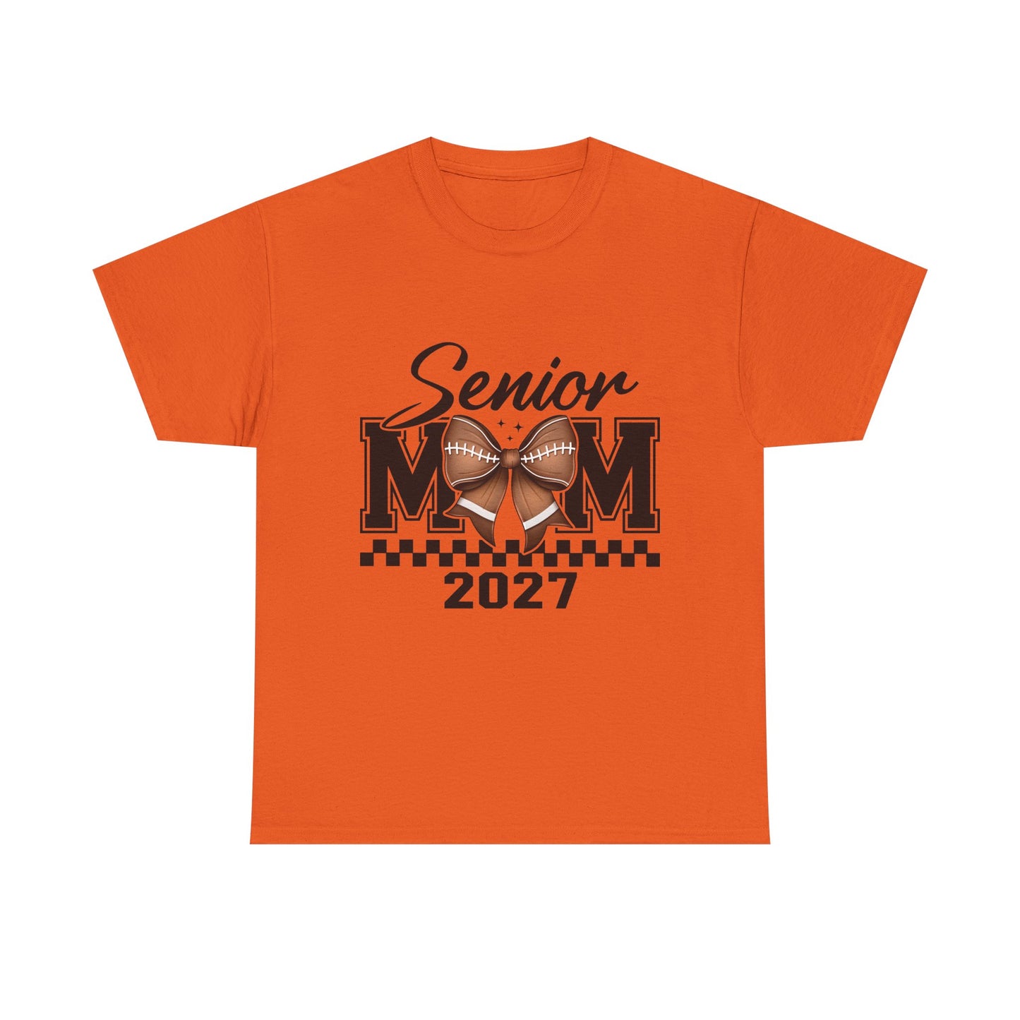 Senior Mom 2027 Football Bow T-Shirt — Proud Senior Year Mom Tee