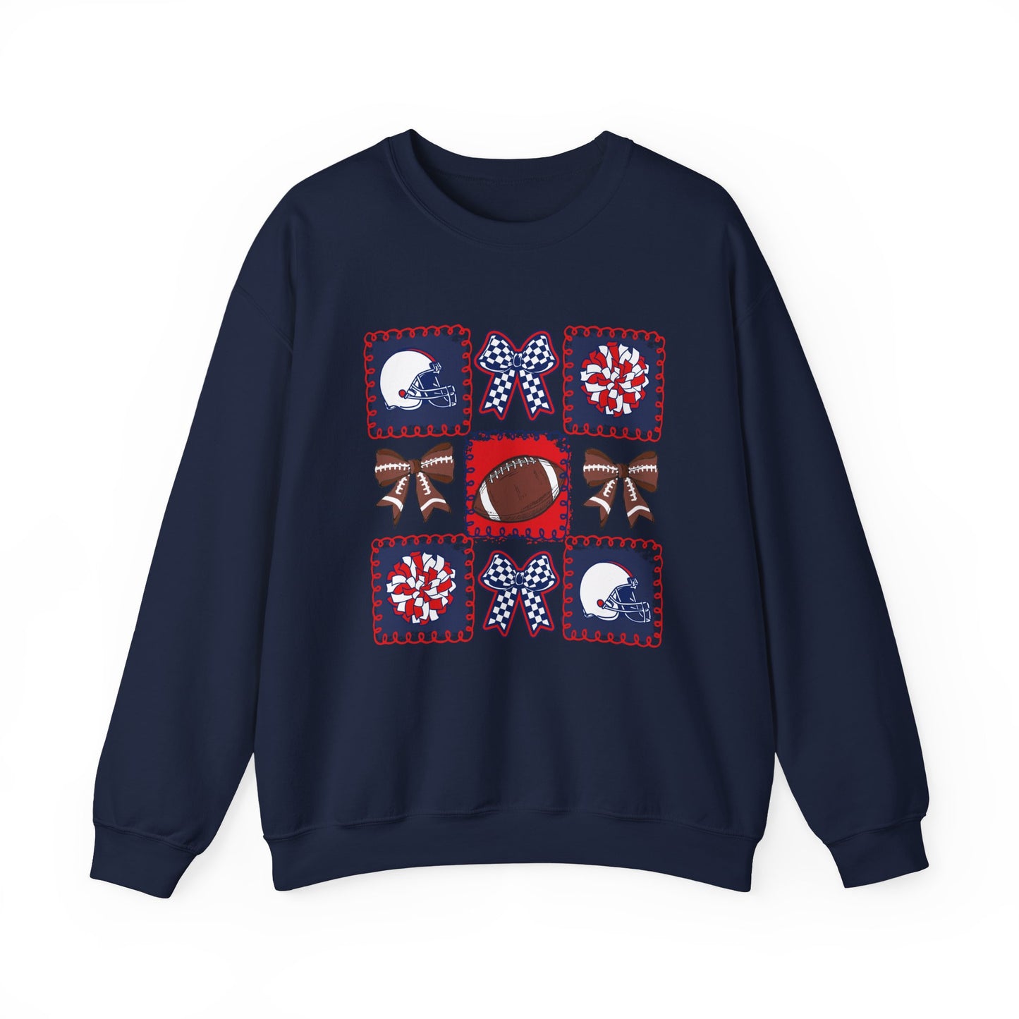 Crewneck Sweatshirt – Patriotic Football Quilt Design (Stars & Bows)