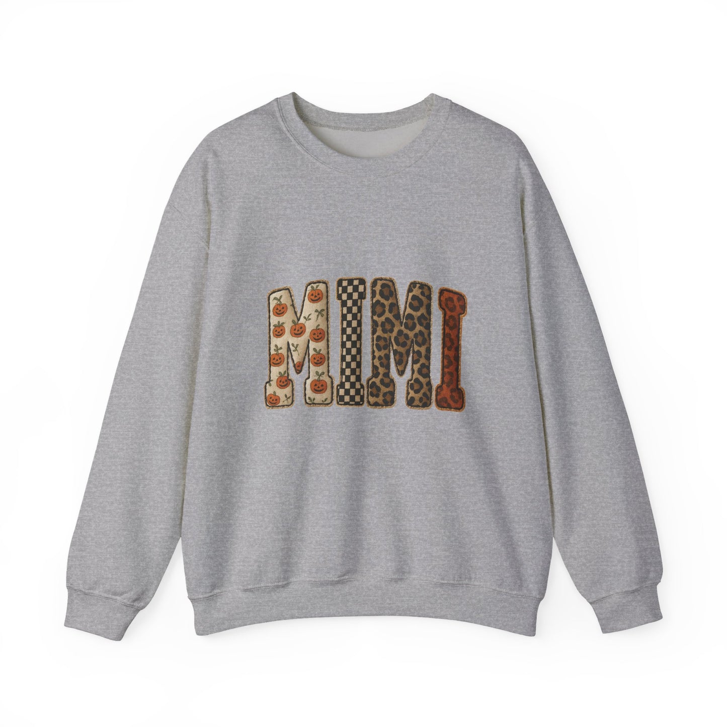 MIMI Fall Pattern Crewneck Sweatshirt — Pumpkin & Leopard Print Cozy Sweatshirt