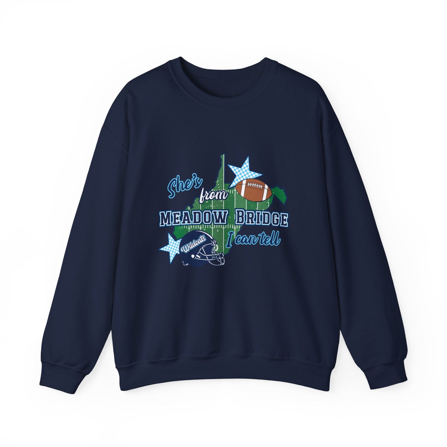 Meadow Bridge Football Crewneck Sweatshirt – "She's From Meadow Bridge, I Can Tell" School Pride