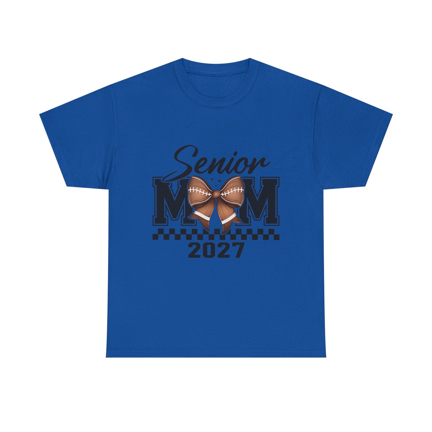 Senior Mom 2027 Football Bow T-Shirt — Proud Senior Year Mom Tee