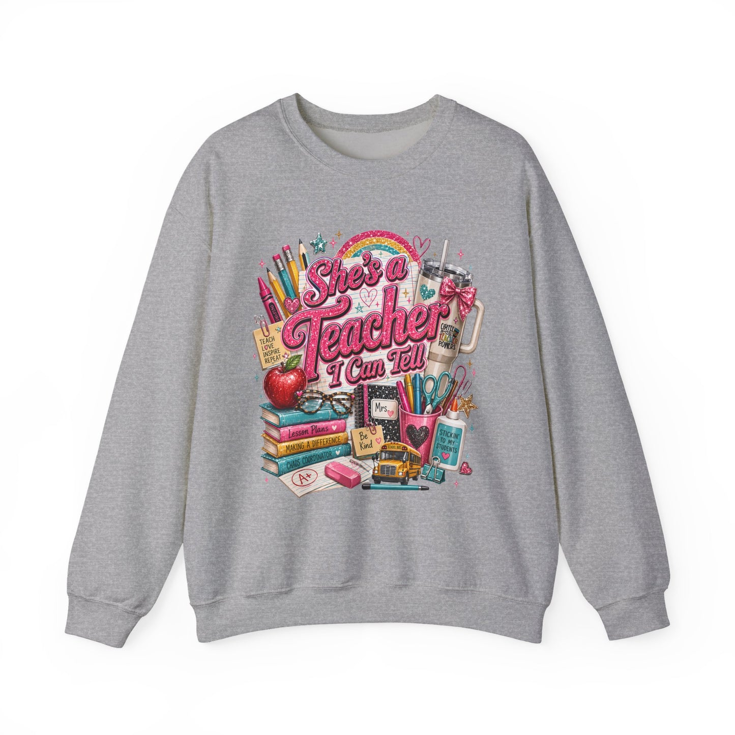 Teacher Crewneck Sweatshirt — "She’s a Teacher I Can Tell" Graphic