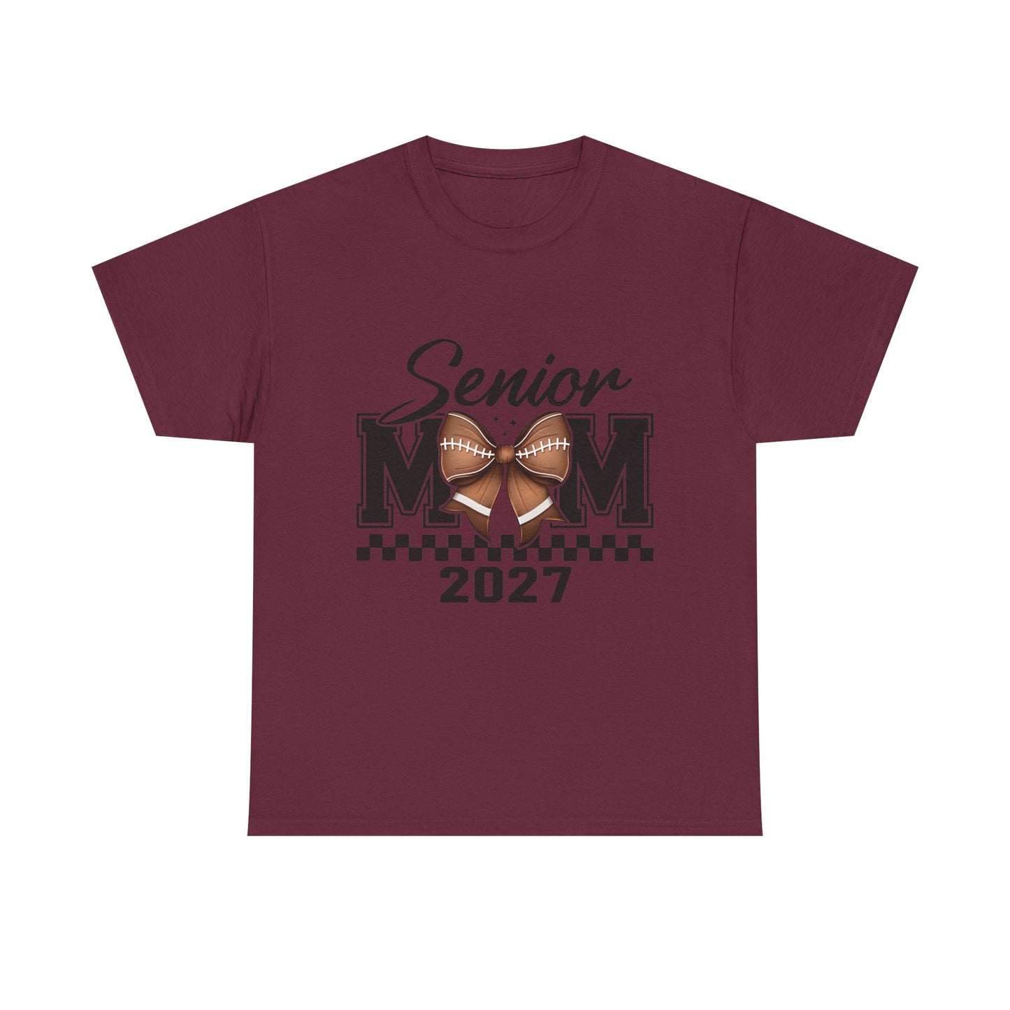 Senior Mom 2027 Football Bow T-Shirt — Proud Senior Year Mom Tee