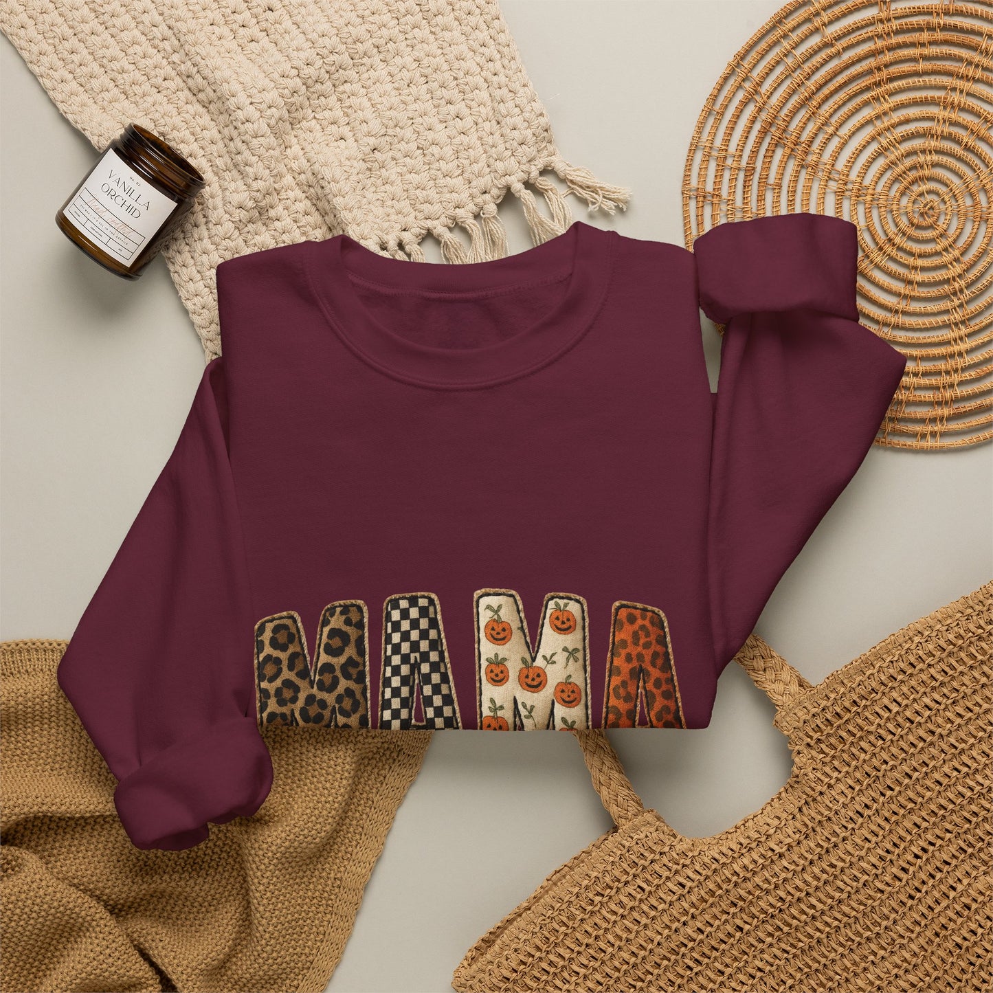 Mama Leopard & Pumpkin Crewneck Sweatshirt - Fall Mama Graphic Pullover