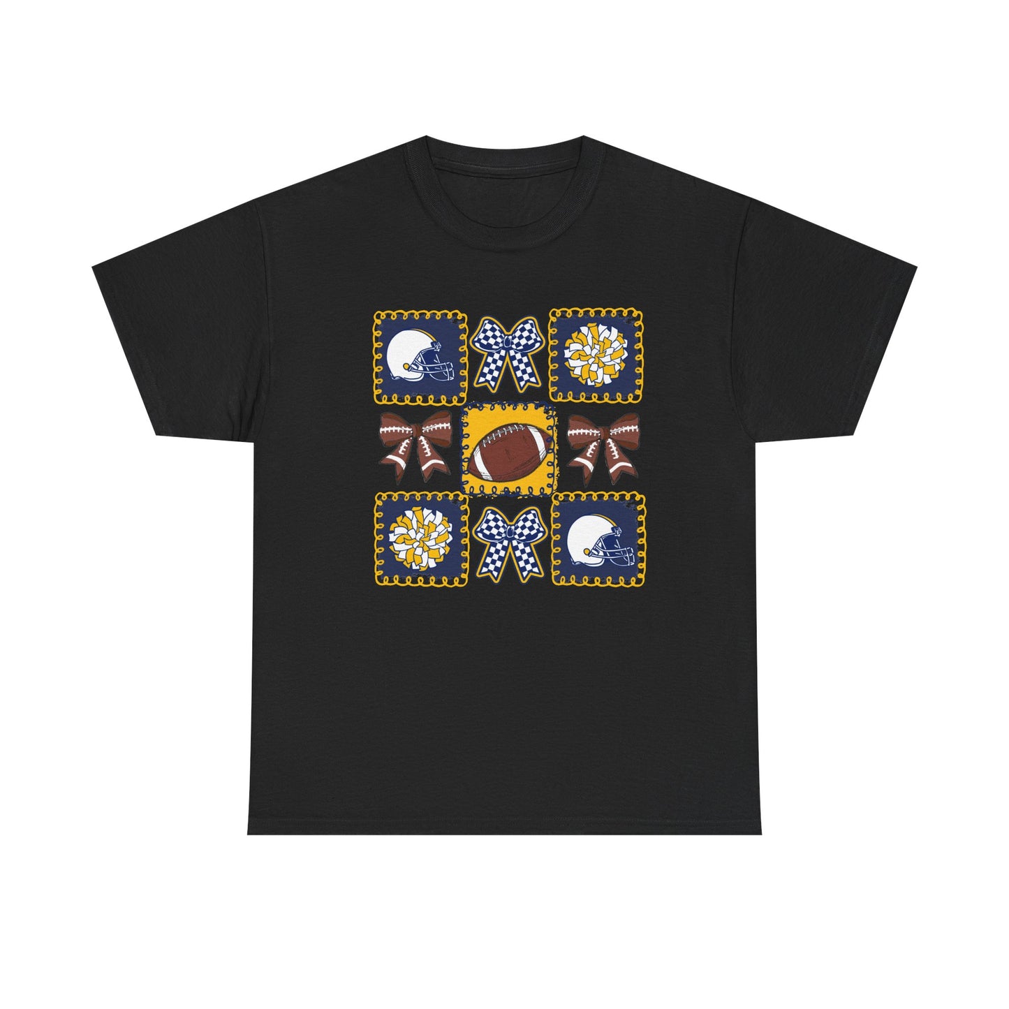 WV Football Spirit Tee — Cheer Bow & Pom Grid Design
