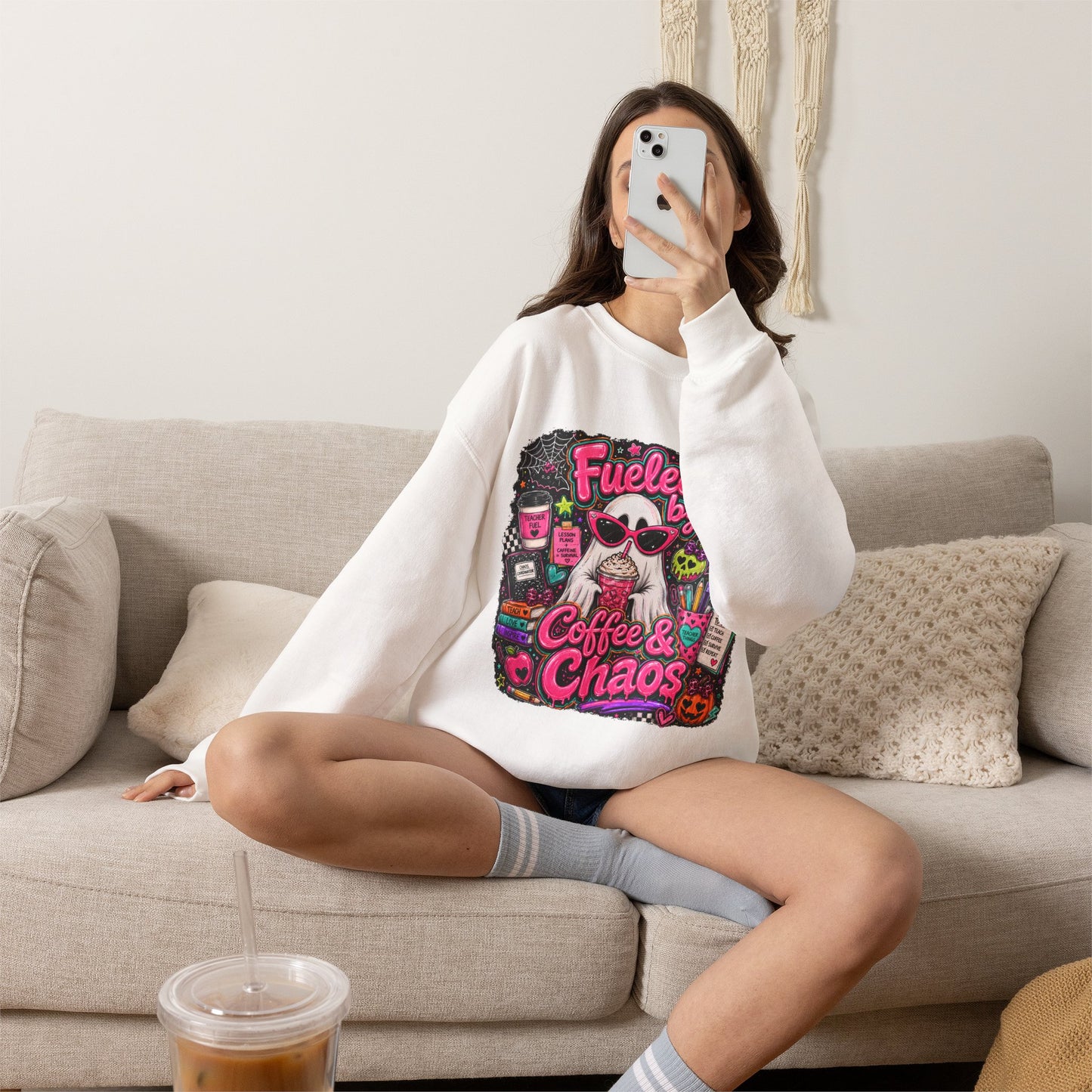 Coffee & Chaos Sweatshirt — 'Fueled by Coffee & Chaos' Graphic Crewneck