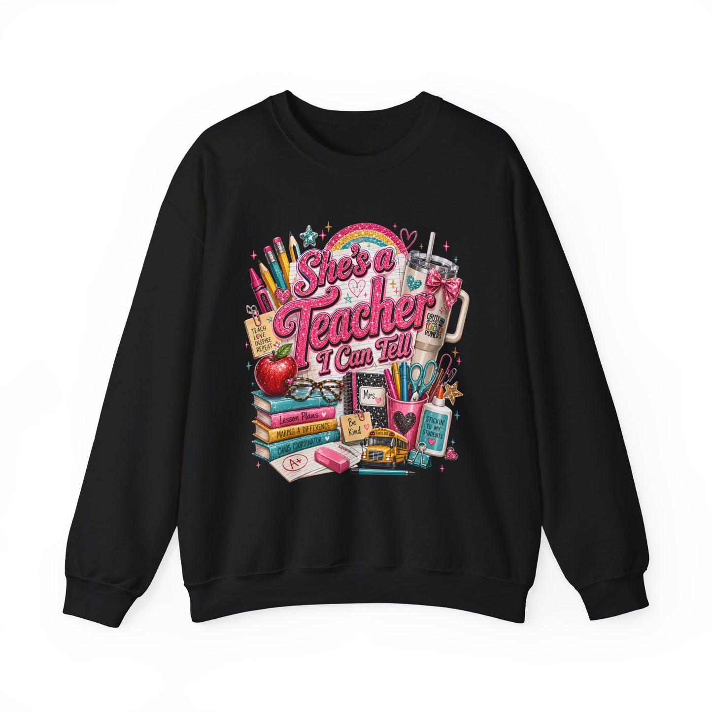 Teacher Crewneck Sweatshirt — "She’s a Teacher I Can Tell" Graphic