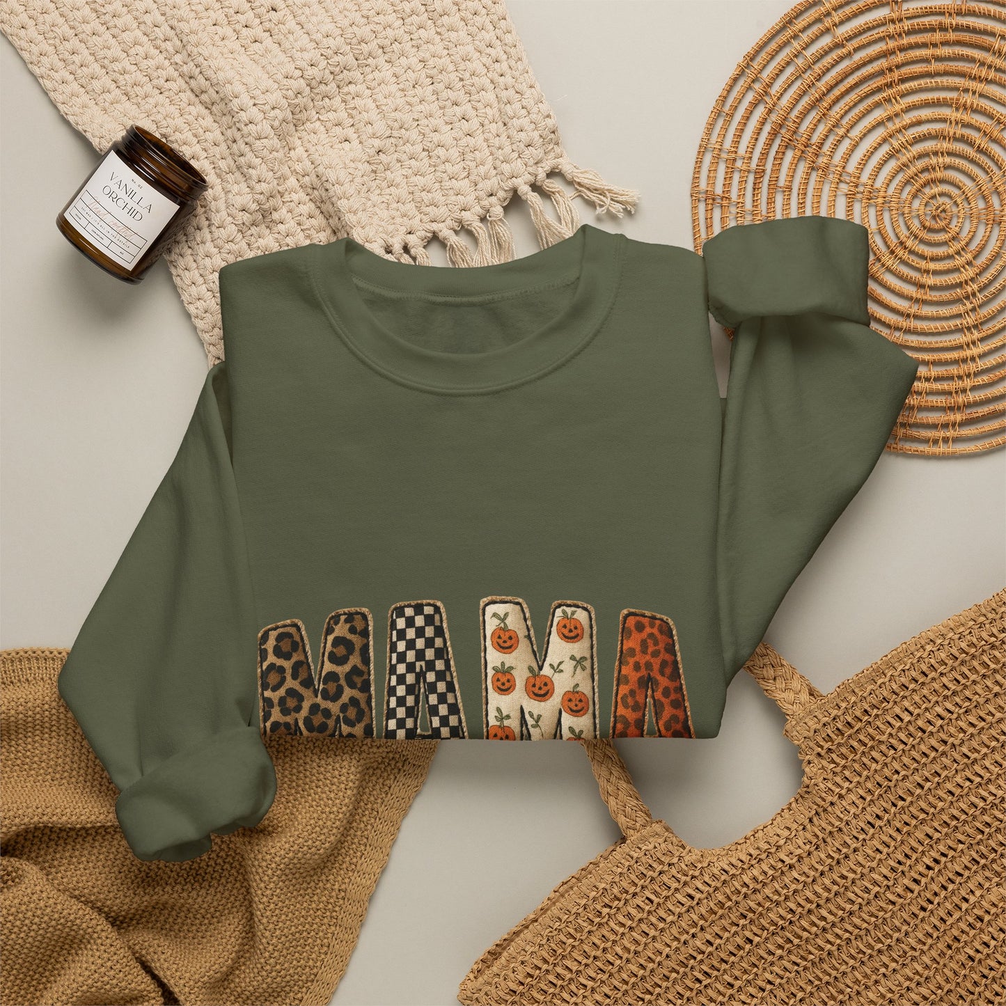 Mama Leopard & Pumpkin Crewneck Sweatshirt - Fall Mama Graphic Pullover